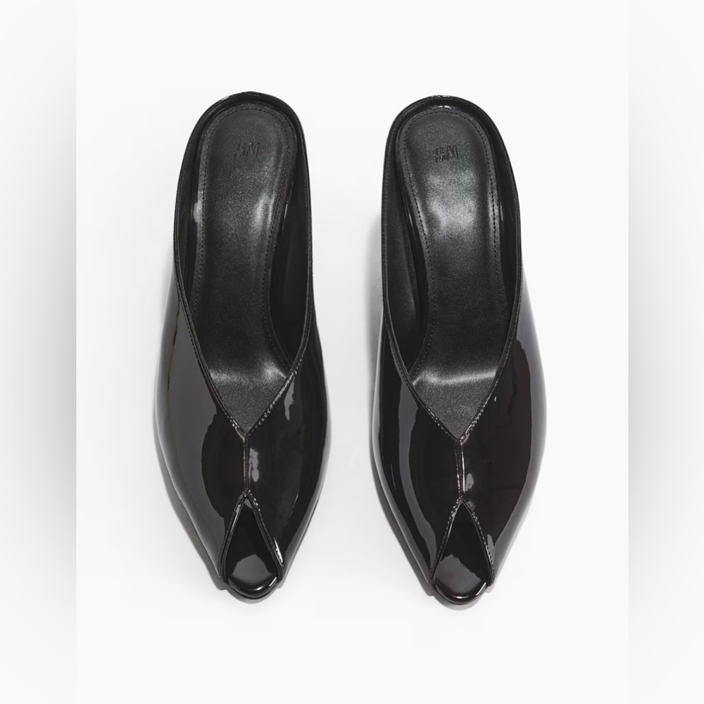 H&M Black Patent Wedge Heel Mule Pumps - Size 9 NEW